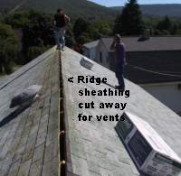 Cut roof sheathing for ridge vents